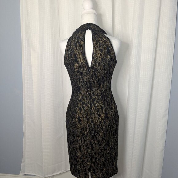 Cache Black & Gold Halter Dress, Size 6, Lace design - Picture 4 of 6